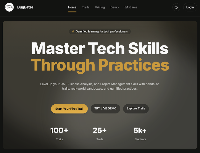 BugEater hero section: Master Tech Skills Through Practices